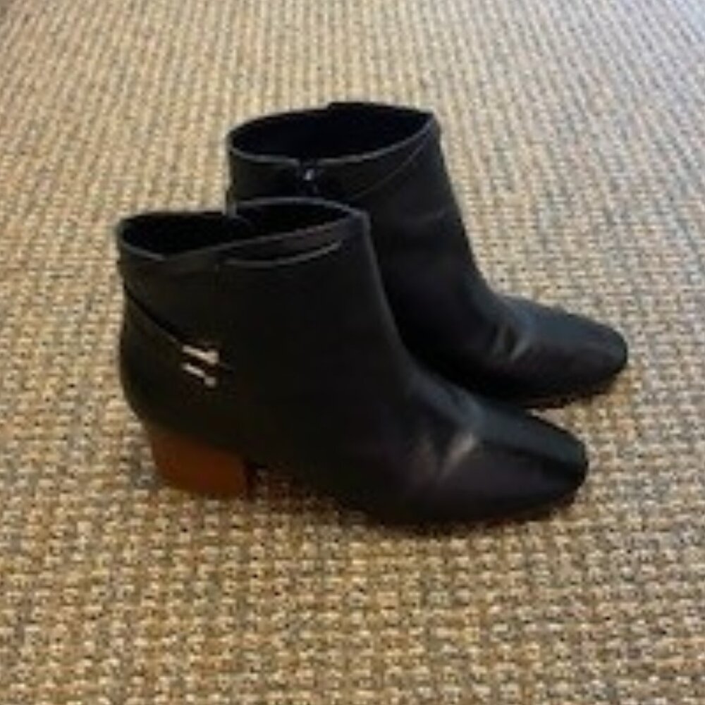 Talbots black genuine leather booties Size 8 with gold buckle detail